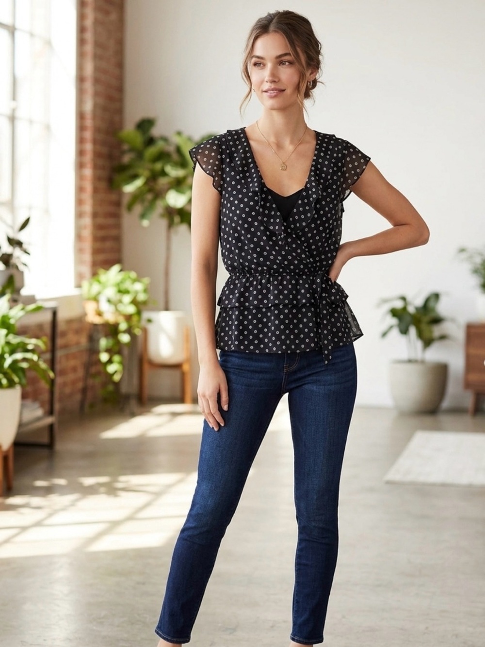 Express Dark Blue Polka Dot Blouse size small